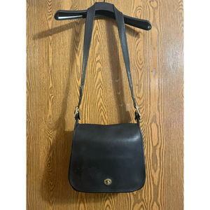 Vintage Coach Distressed Leather Stewardess Shoulder Bag Purse Black Crossbody